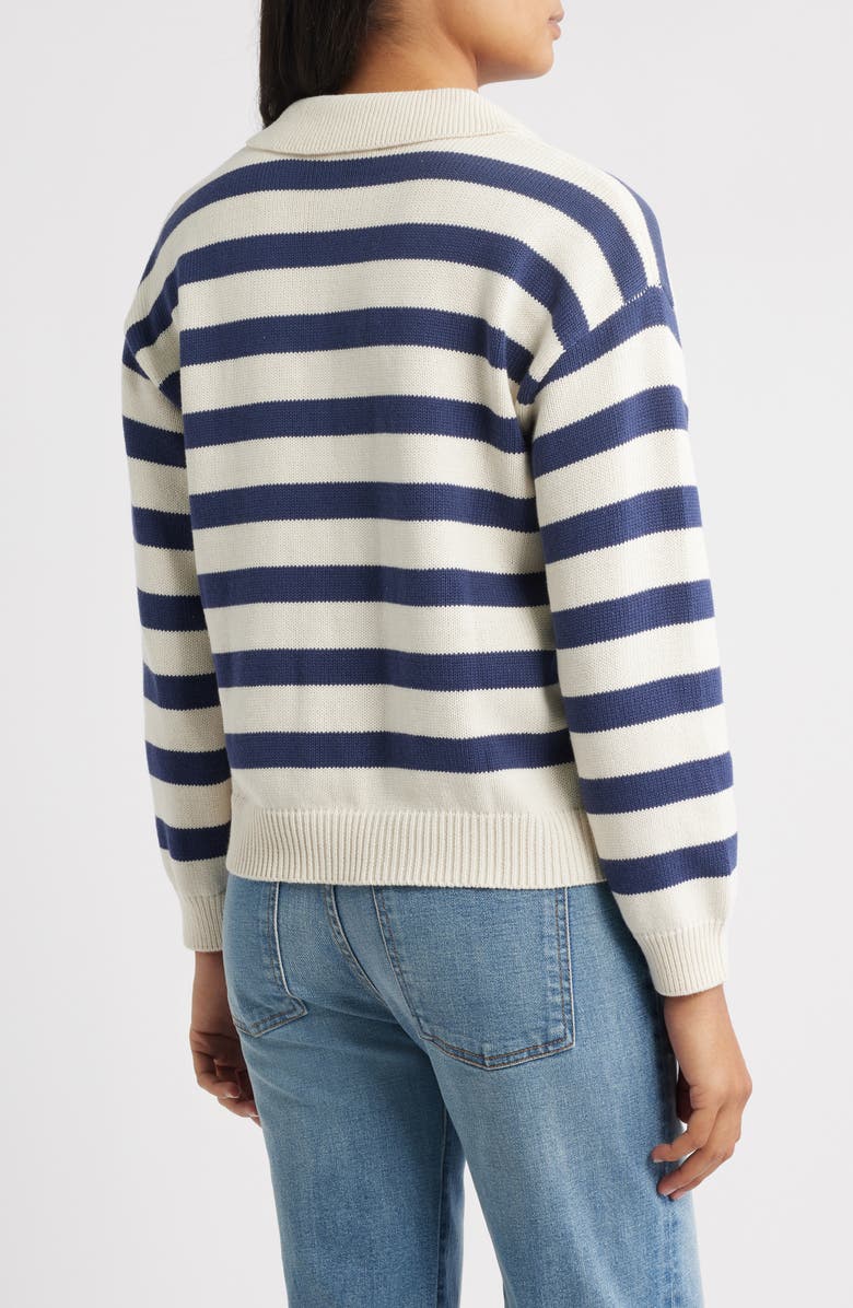 Hatley Stripe Johnny Collar Sweater, Alternate, color, Navy