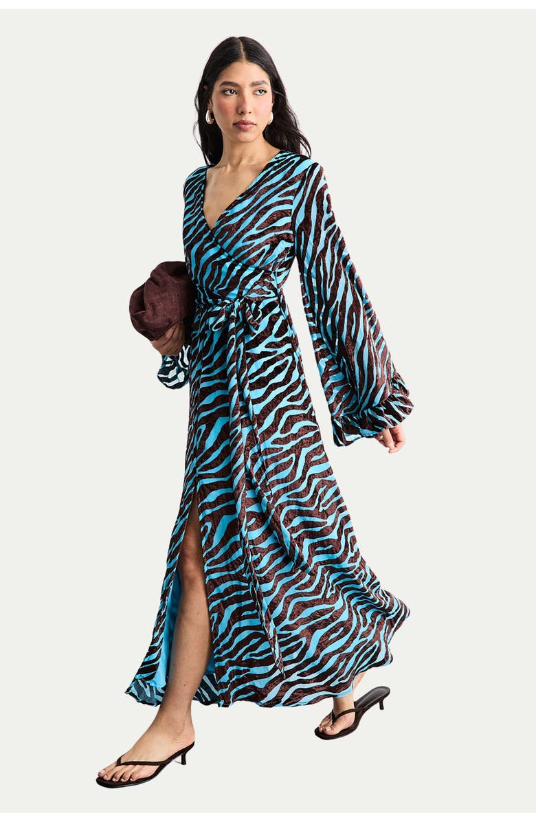 Warehouse Burnout Velvet Plunge Maxi Dress, Main, color, Blue