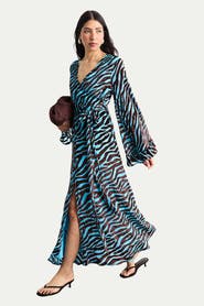 Warehouse Burnout Velvet Plunge Maxi Dress