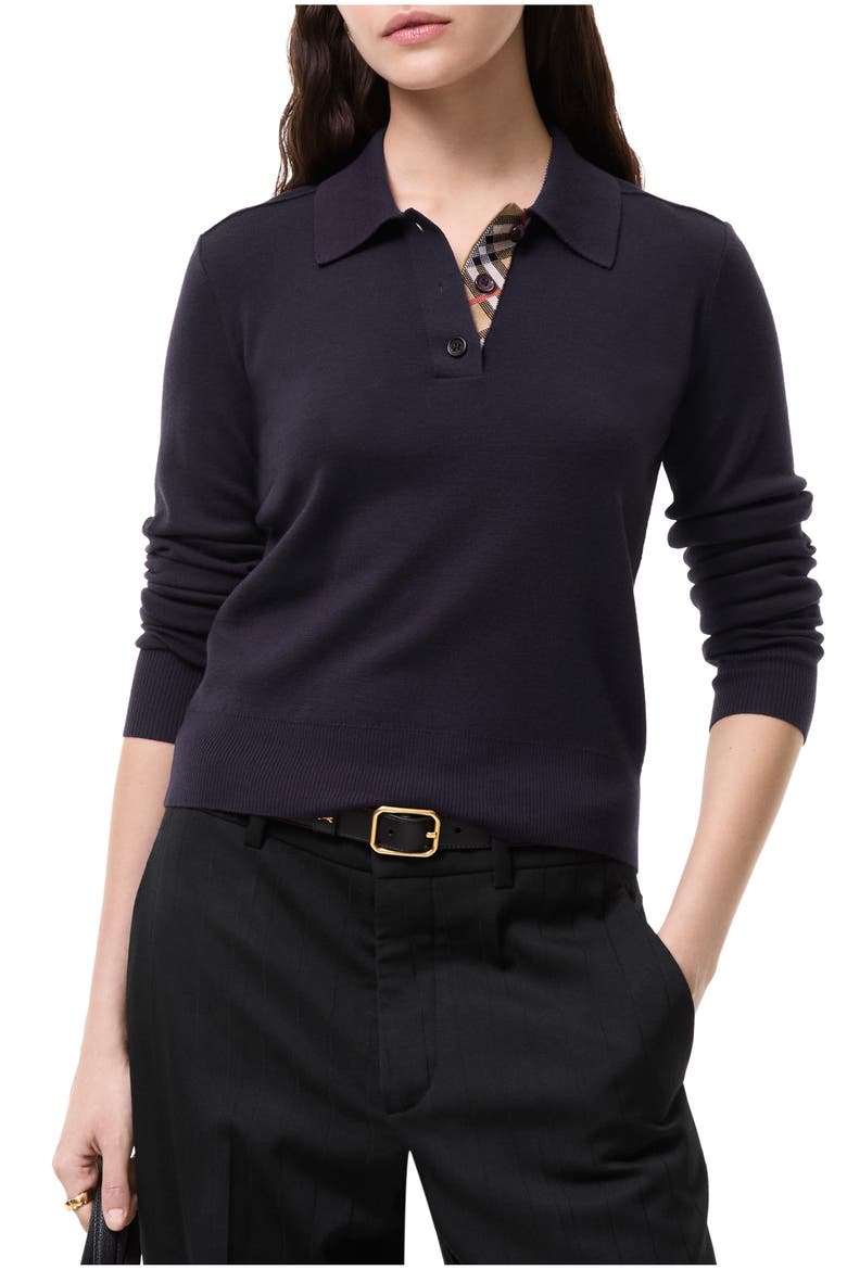 Long-sleeve Wool Polo Shirt, Main, color, Grape purple