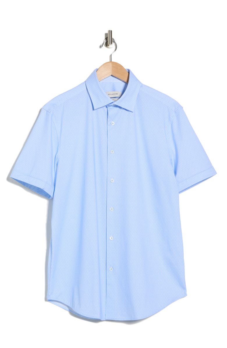 Bugatchi Short Sleeve Woven Button-Up Shirt, Alternate, color, Azure