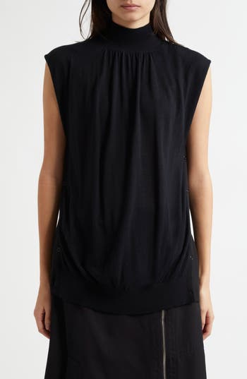 3.1 Phillip Lim Chiffon Godet Panel Mock Neck Sweater In Black