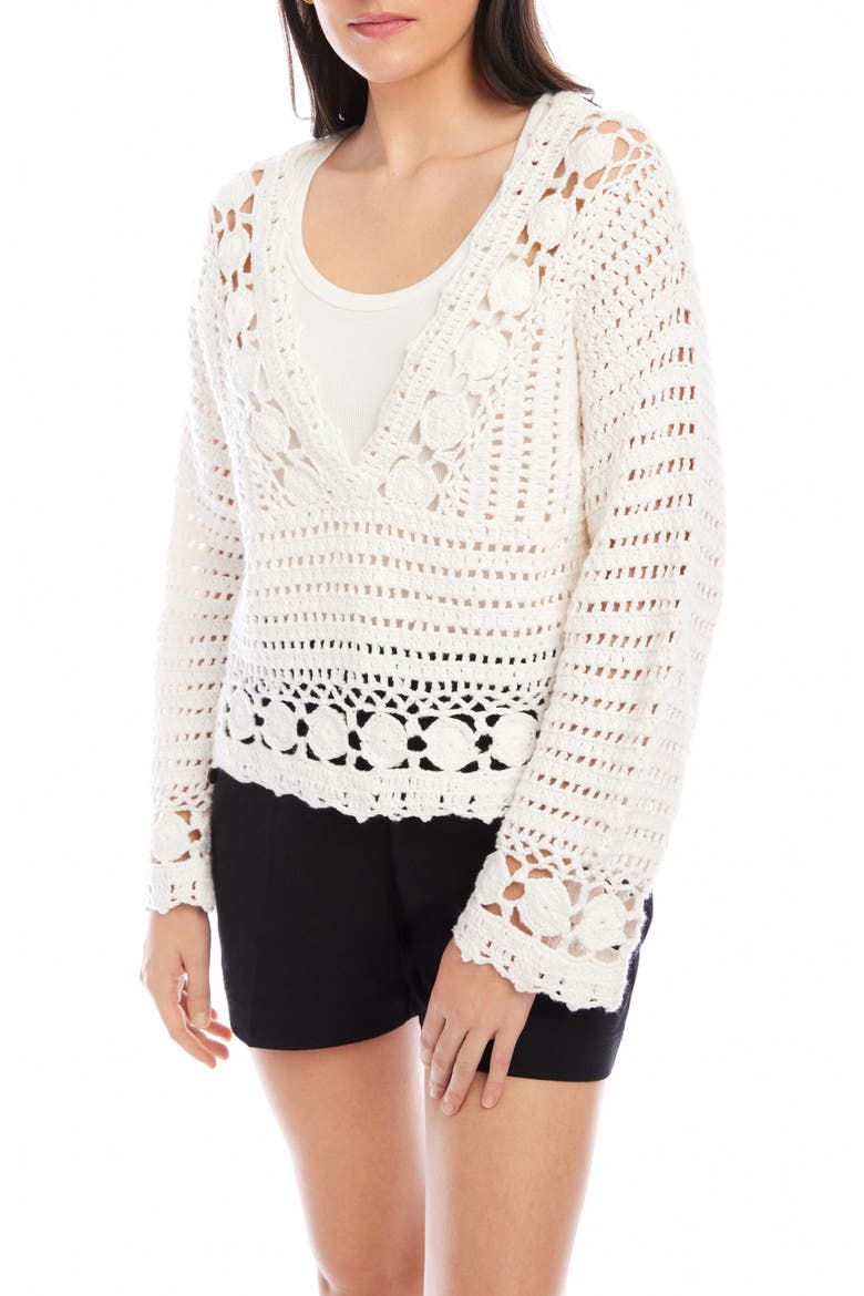Nila Hand Crochet V-Neck Sweater, Main, color, CREAM