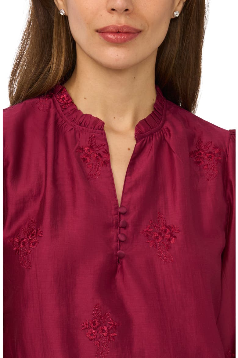 Embroidered Ruffle Neck Top, Alternate, color, VIVID PLUM