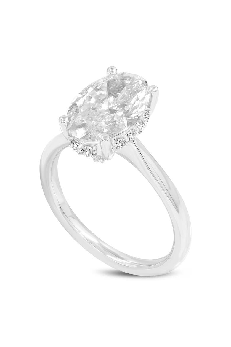 Hera 14K Gold Oval Cut Lab Grown Diamond Hidden Halo Ring - 3 Ct, Main, color, 14K White Gold