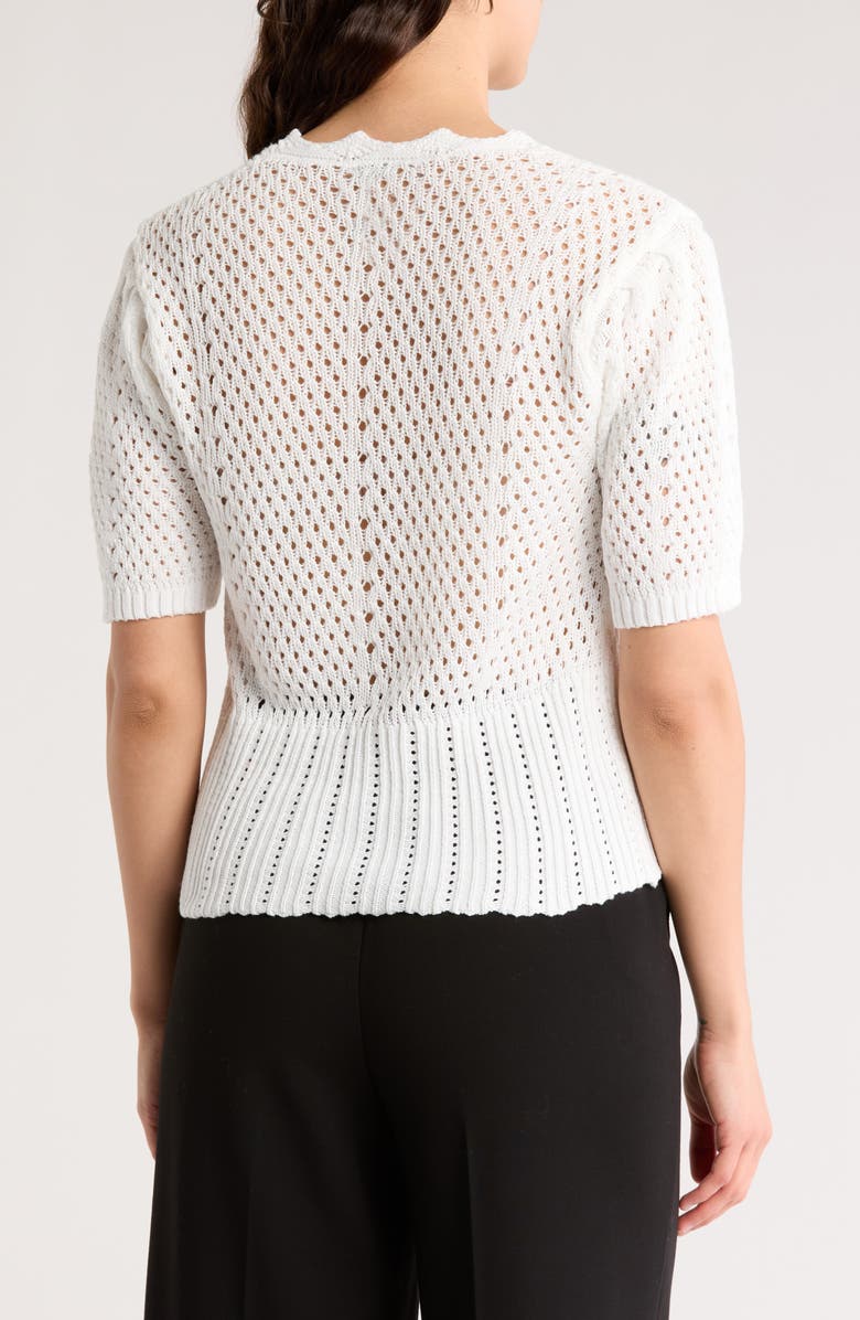 Forgotten Grace Open Knit Short Sleeve Button-Up Sweater, Alternate, color, White