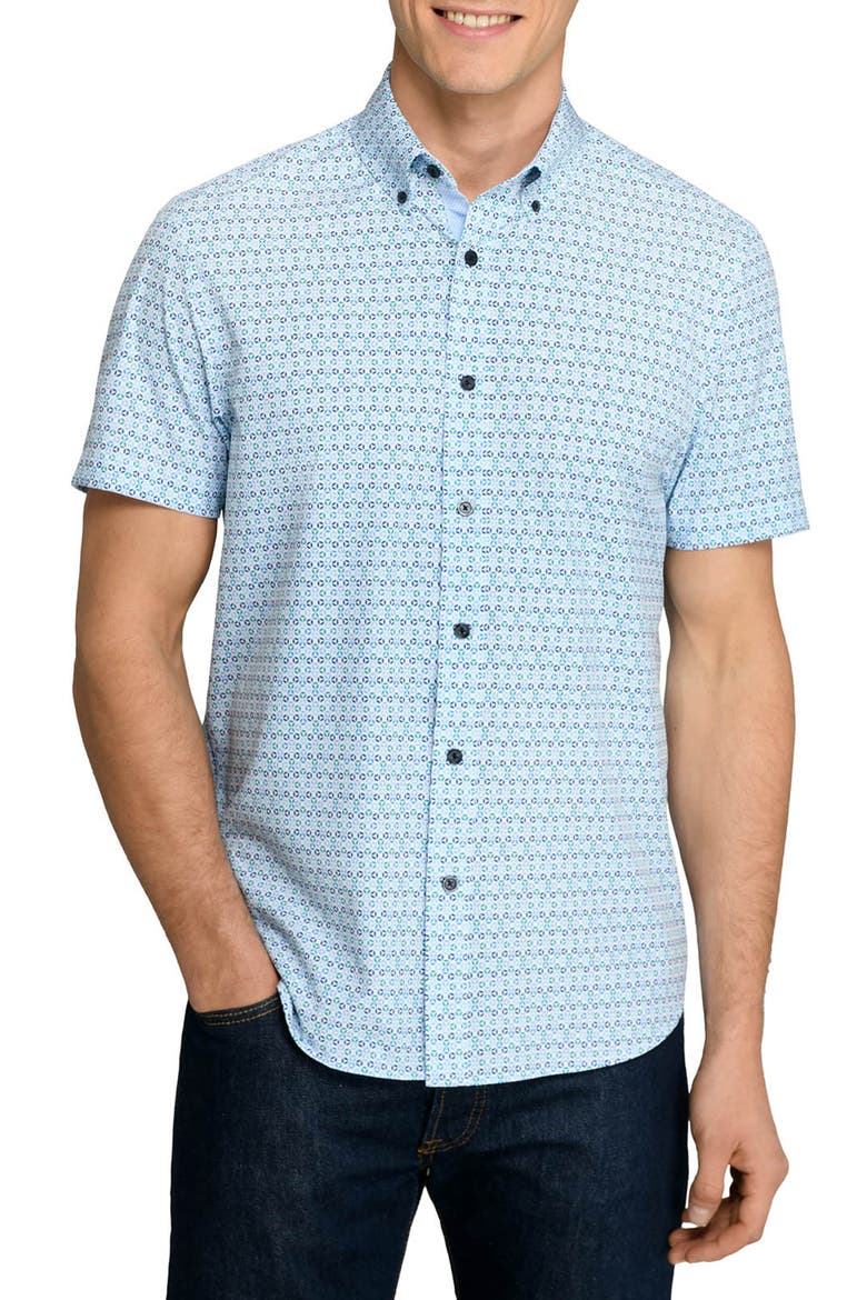 Slim Fit Circle Geo Performance Short Sleeve Shirt, Main, color, GREEN/WHITE