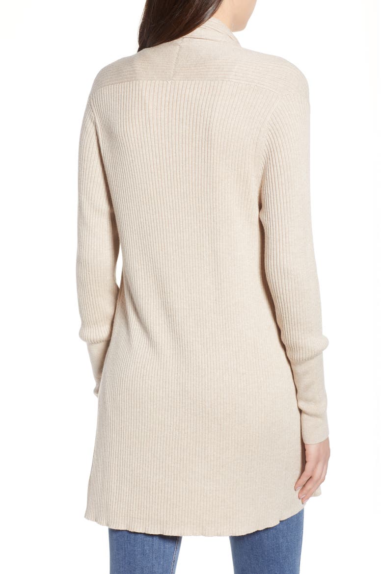 Ribbed Shawl Cocoon Sweater, Alternate, color, TAN ETHEREA HEATHER