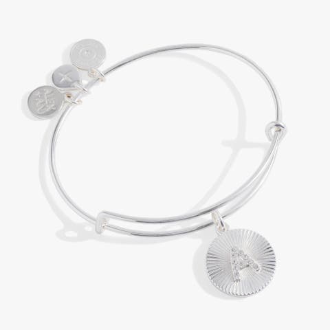 Pave Starburst Texture Initial Bangle Bracelet