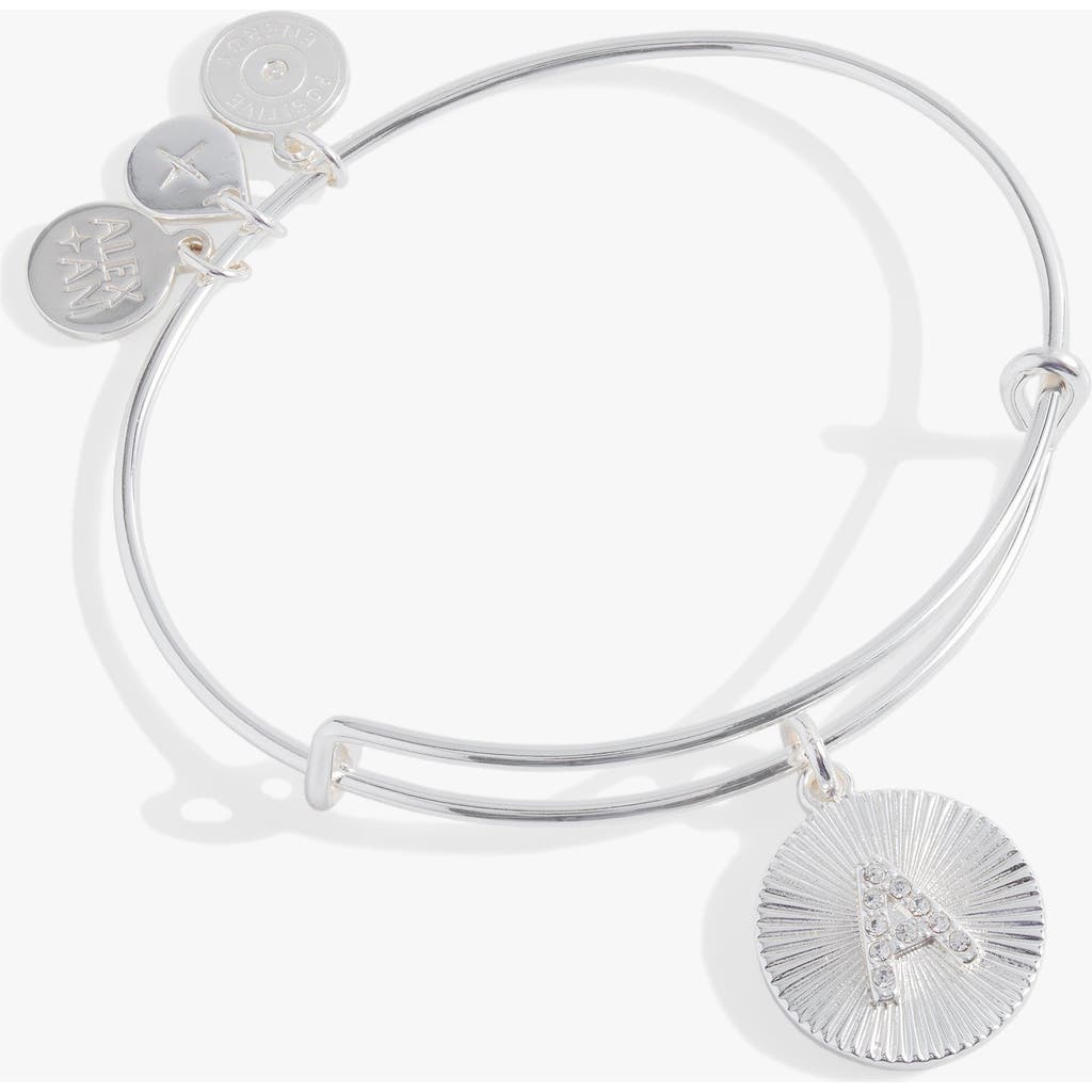 Alex And Ani Pave Starburst Texture Initial Bangle Bracelet In Silver - A