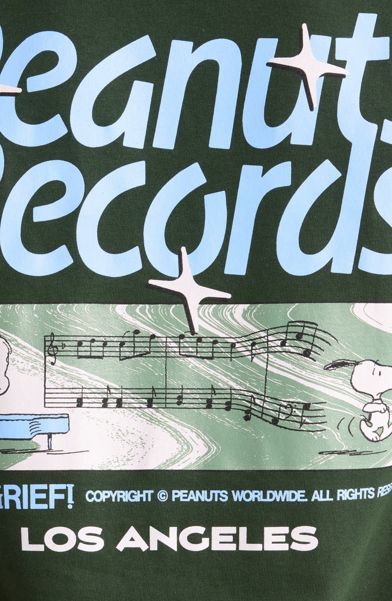 The Forecast Agency Peanuts<sup>®</sup> Records Cotton Graphic T-Shirt, Alternate, color, Forest