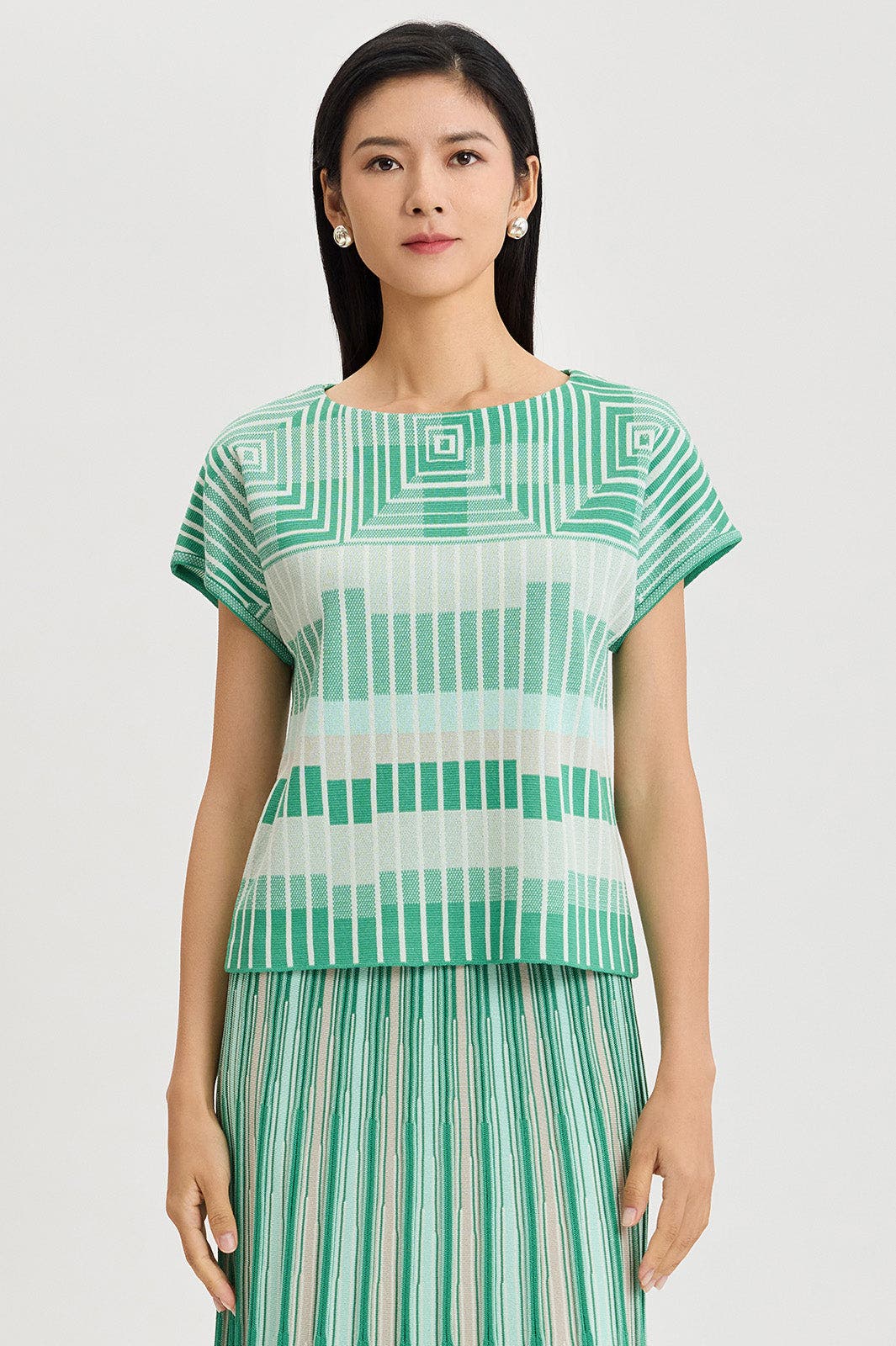 Geometric Jacquard Soft Knit Top
