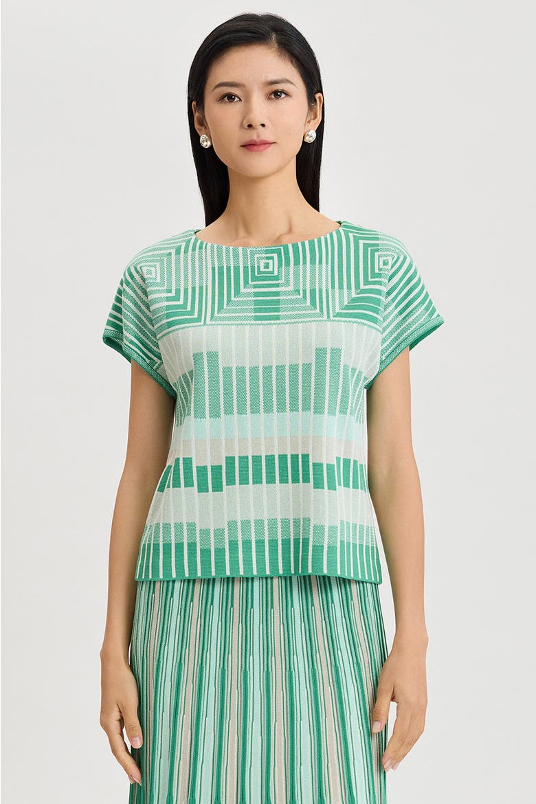 Geometric Jacquard Soft Knit Top, Alternate, color, Kelly Green/Euca/Lime/Ivory