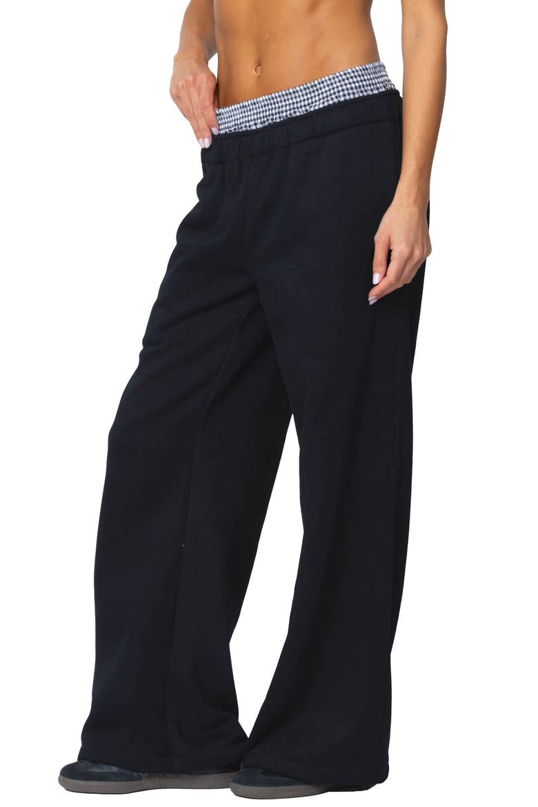 Gingham Boxer Detail Sweatpants, Alternate, color, BLACK