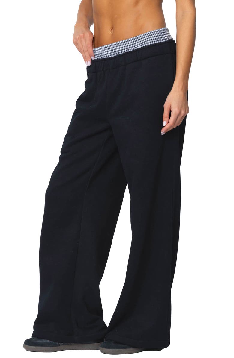 EDIKTED Gingham Boxer Detail Sweatpants, Alternate, color, Black