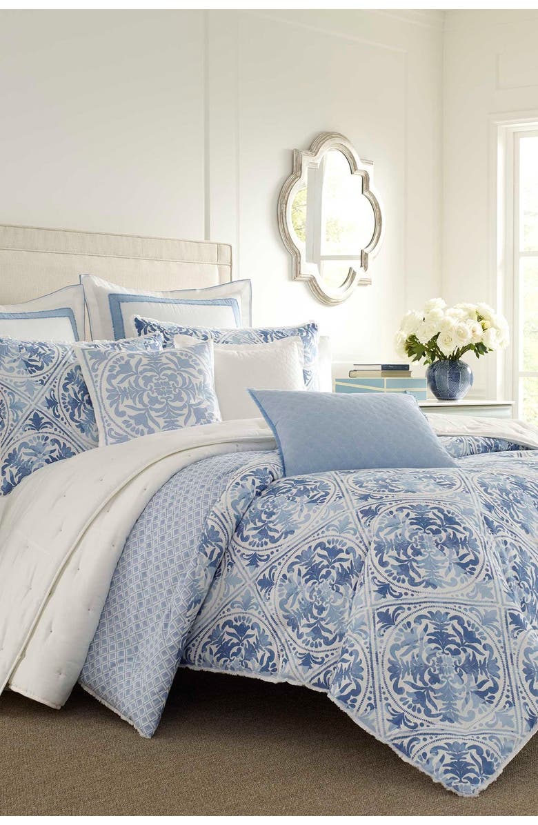 Laura Ashley Mila Medium Blue Full/Queen Duvet Cover Set, Main, color, 