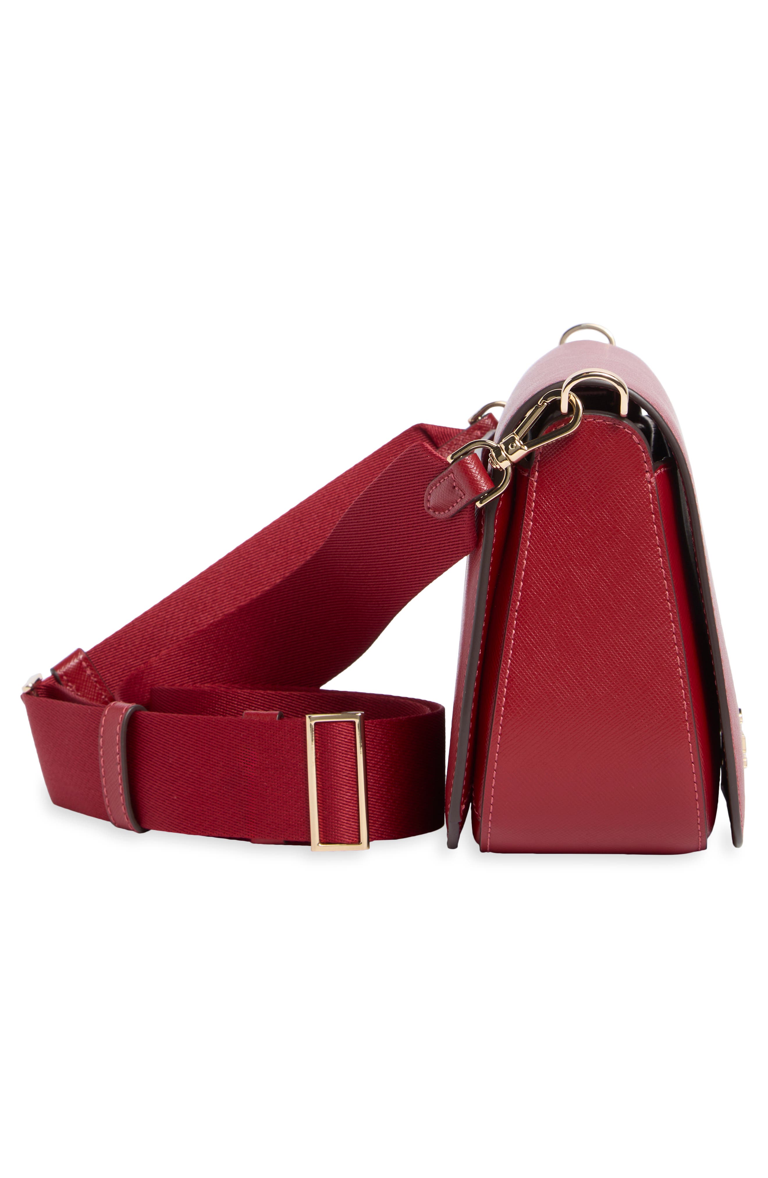 madison saffiano leather saddle bag, Alternate, color, RED CURRANT