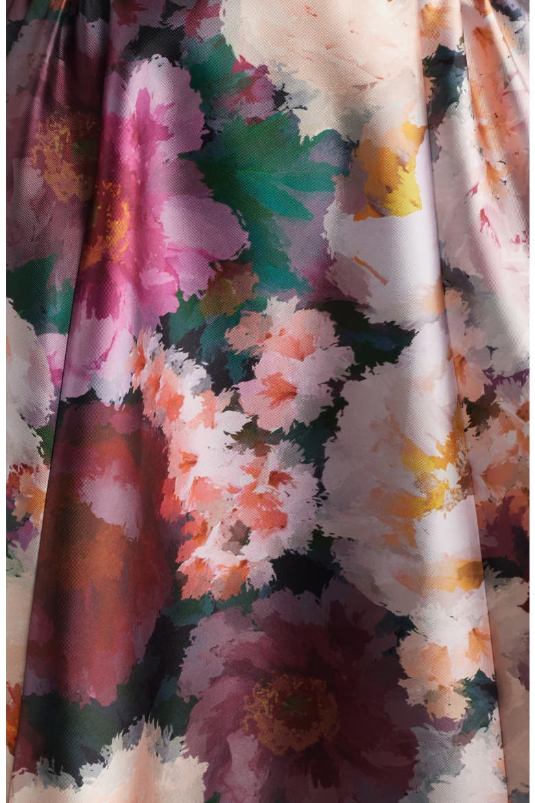 Floral Print Mikado Gown, Alternate, color, PINK/ WINE MULTI