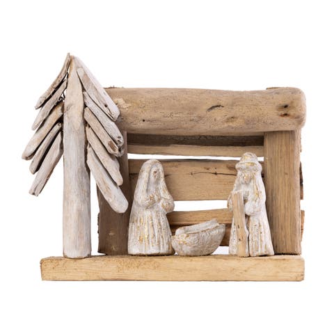 Driftwood Nativity Set with Tree Decorative Figurines for Christmas