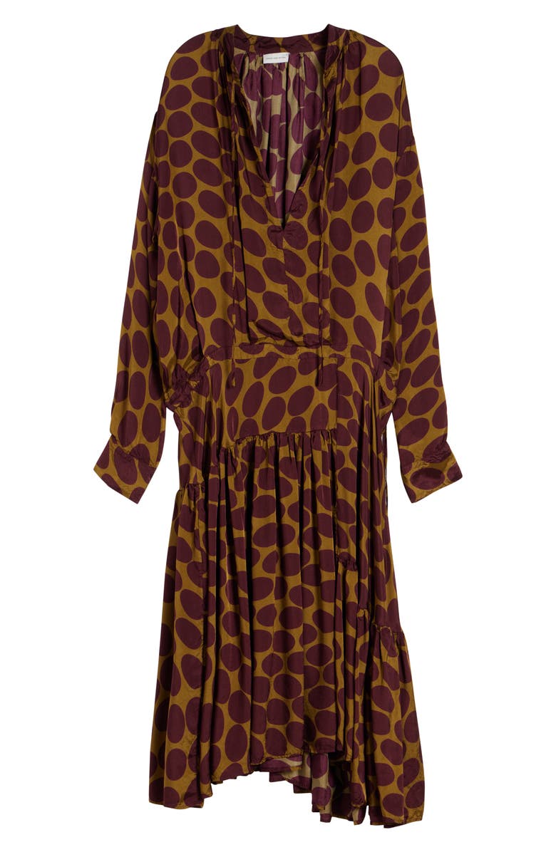 Dries Van Noten Denvo Fountain of Eggs Print Long Sleeve Twill Midi Dress, Alternate, color, Camel