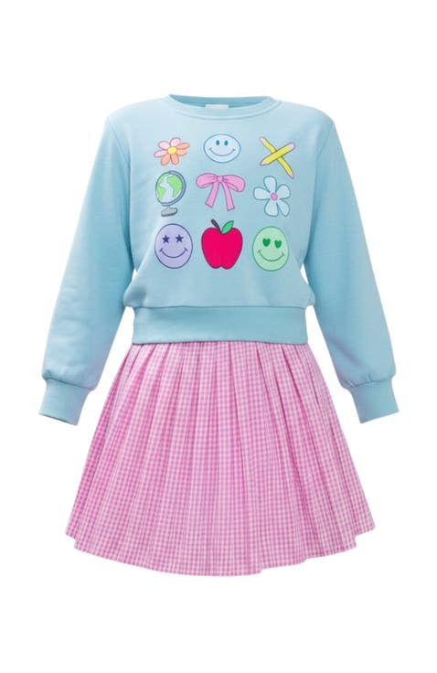 Happy School Days Sweatshirt and Gingham Skirt Set
