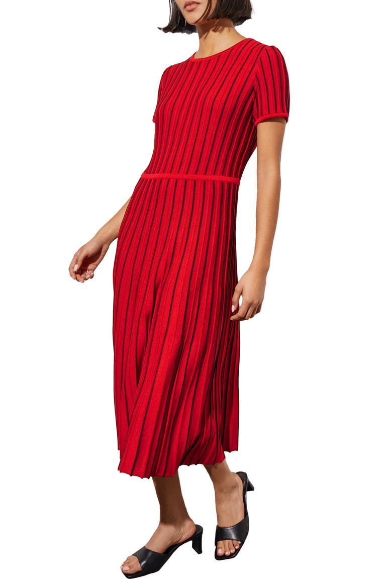 Stripe A-Line Midi Sweater Dress, Alternate, color, GARNET/ BLACK