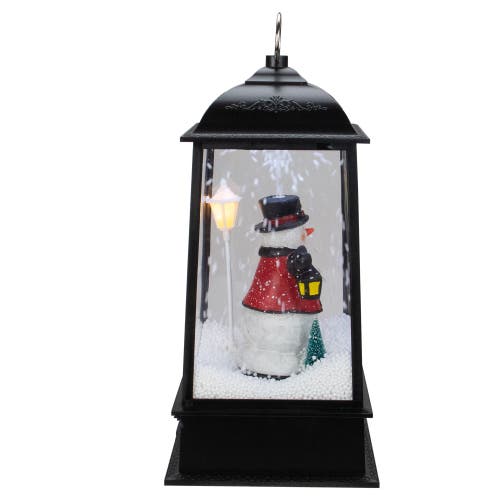 Northlight Lighted Snowman Christmas Lantern With Falling Snow In Black
