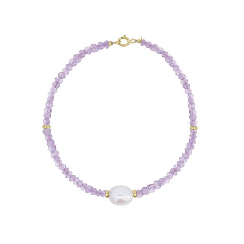 Pink Amethyst Bead Pearl Bracelet