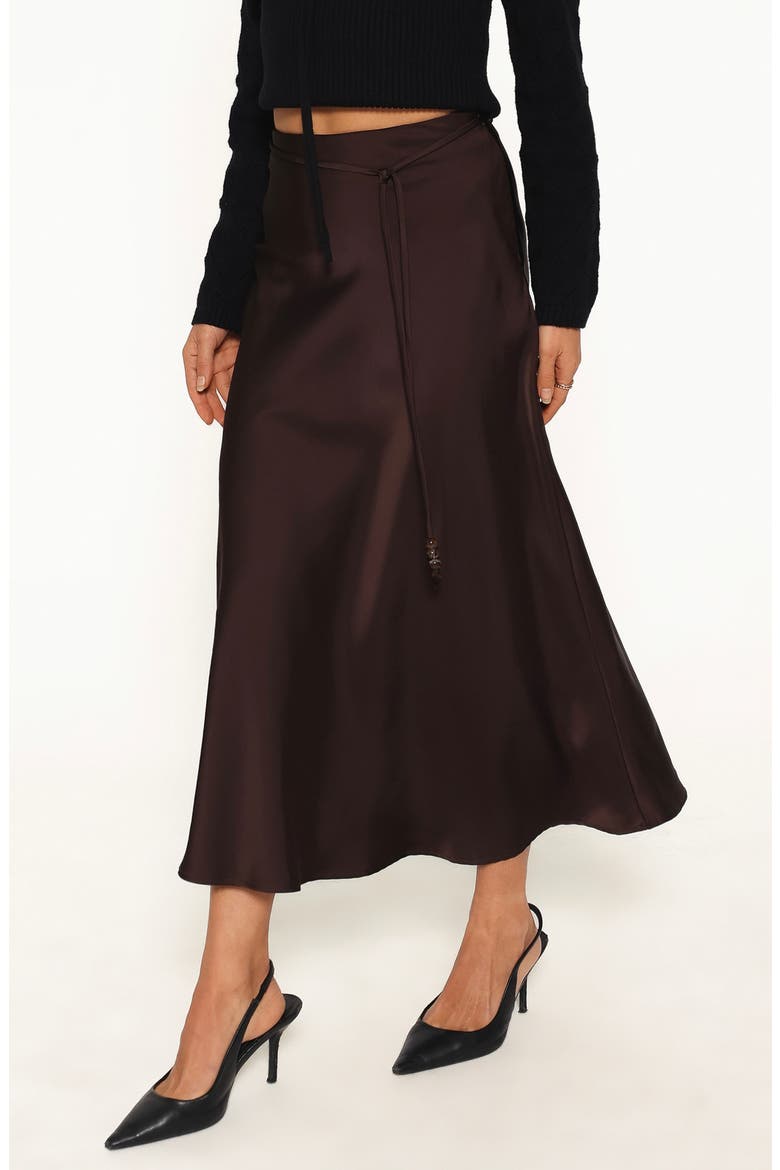 Bayley Satin Midi Skirt, Alternate, color, CHOCOLATE BROWN