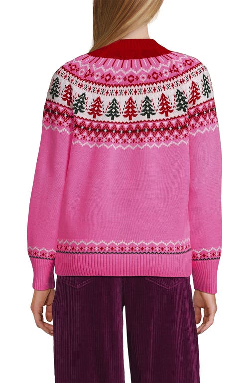 Lands' End Drifter Jacquard Raglan Crew Neck Sweater In Pink