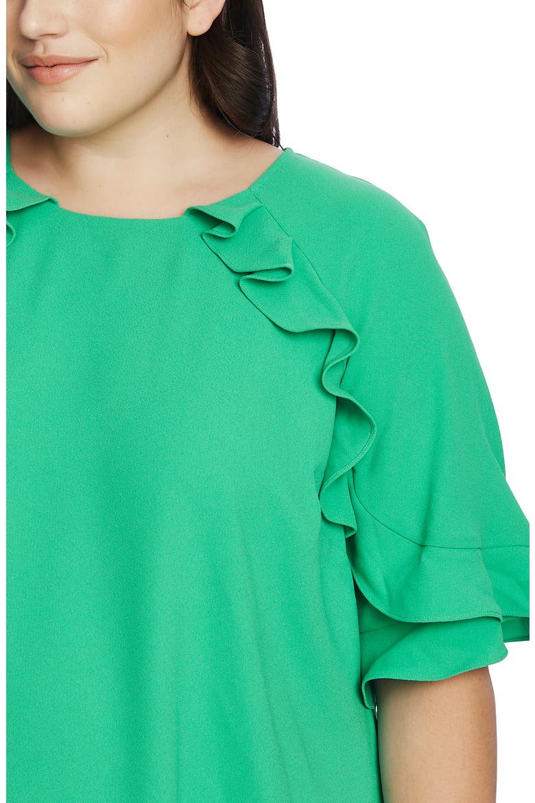 Ruffled Crepe Shift Dress, Alternate, color, JASMINE GREEN