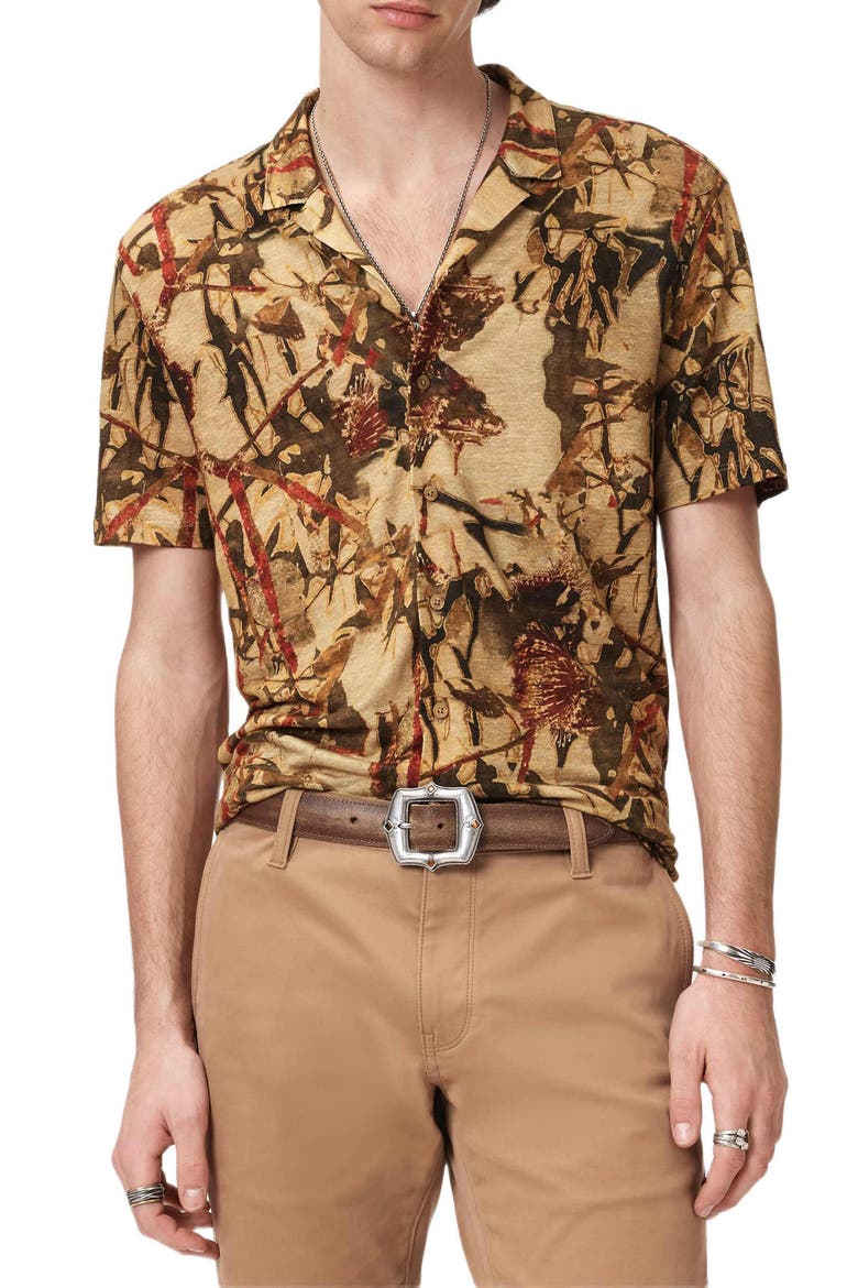 Marula Linen Short Sleeve Camp Shirt, Main, color, LIGHT OCHRE BROWN