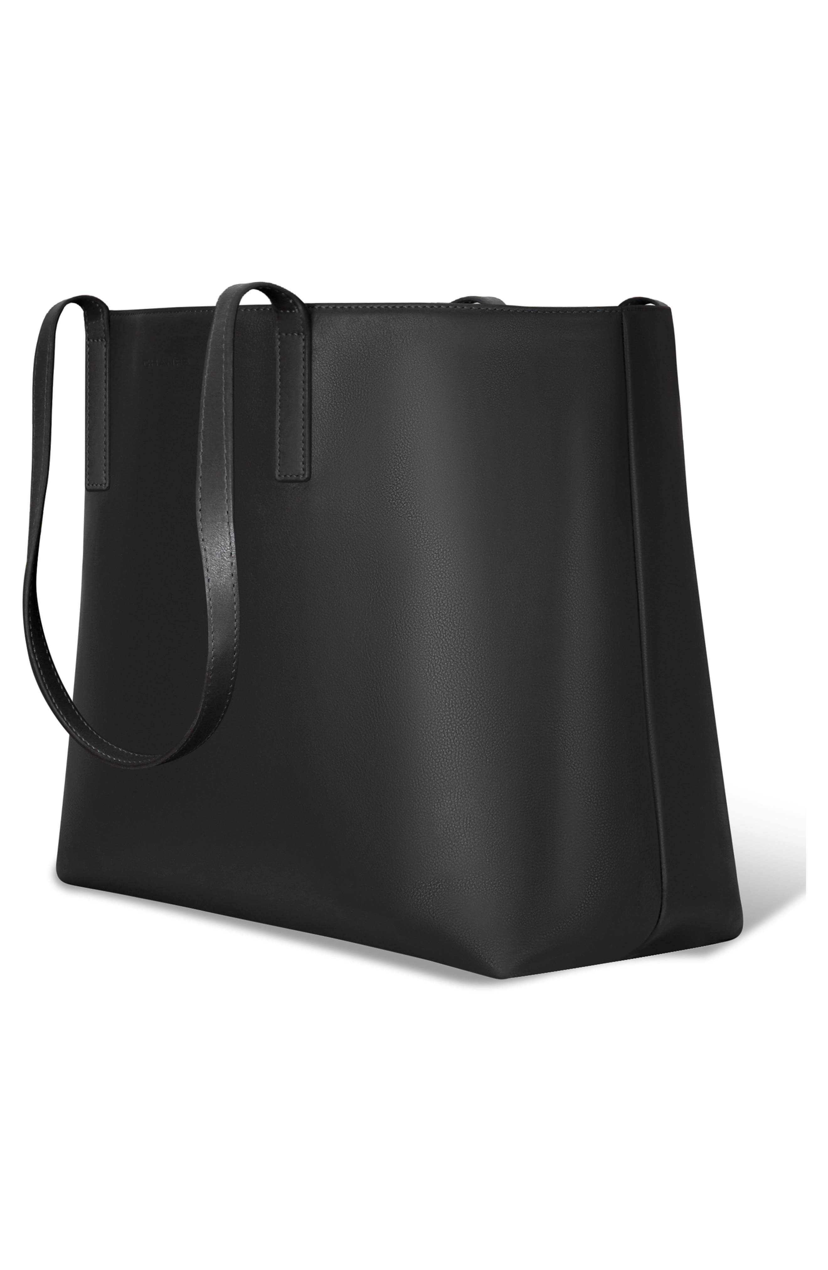 Onyx Leather Open Tote, Alternate, color, BLACK