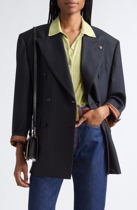 Pinstripe Double Breasted Virgin Wool Blazer