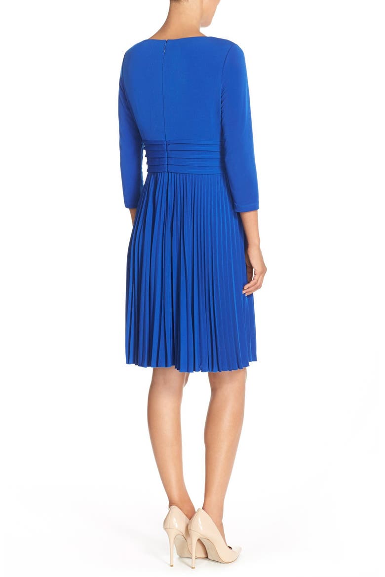 Pleated Jersey Fit & Flare Dress, Alternate, color, COBALT