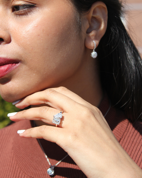 Luvmyjewelry Evermore 14k Gold Toi Et Moi Emerald And Pear Lab Grown Diamond Ring In 14k White Gold