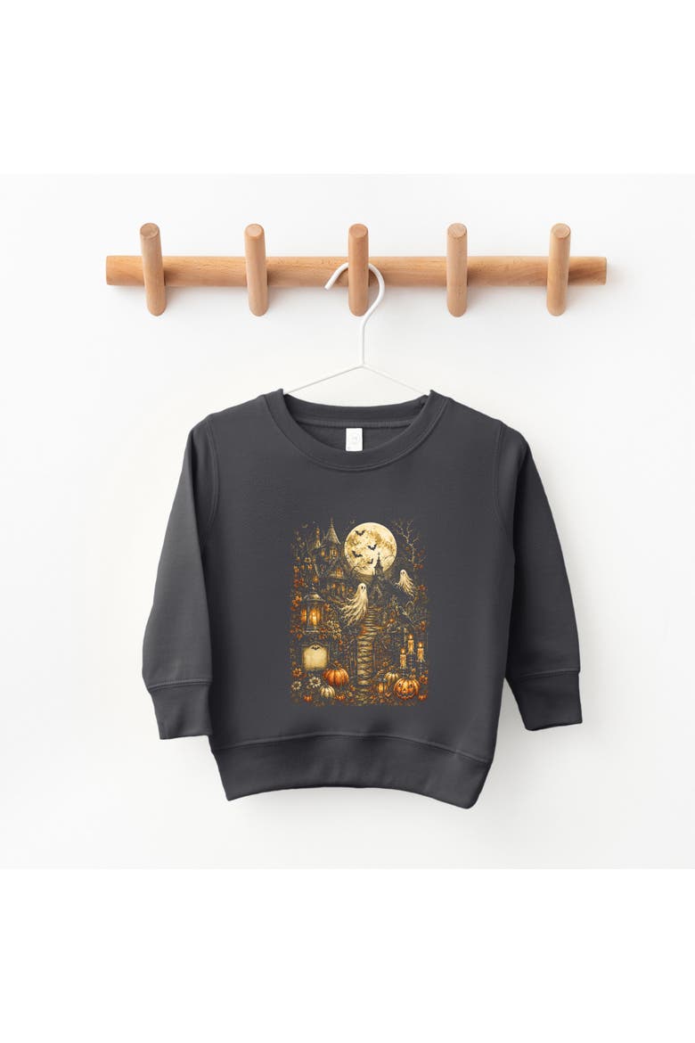 Halloween House and Moon Toddler Graphic Sweatshirt, Alternate, color, Charcoal