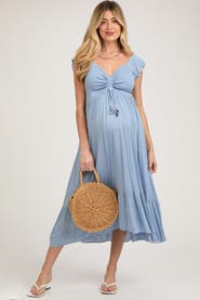 PinkBlush Smocked Ruched Ruffle Hem Maxi Dress