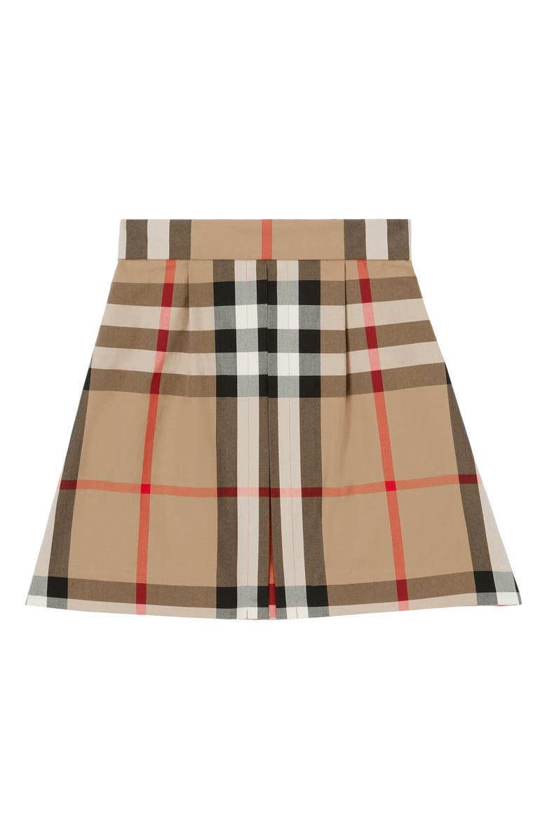 Burberry Kids' Angelica Check Pleated Cotton Skirt, Main, color, 