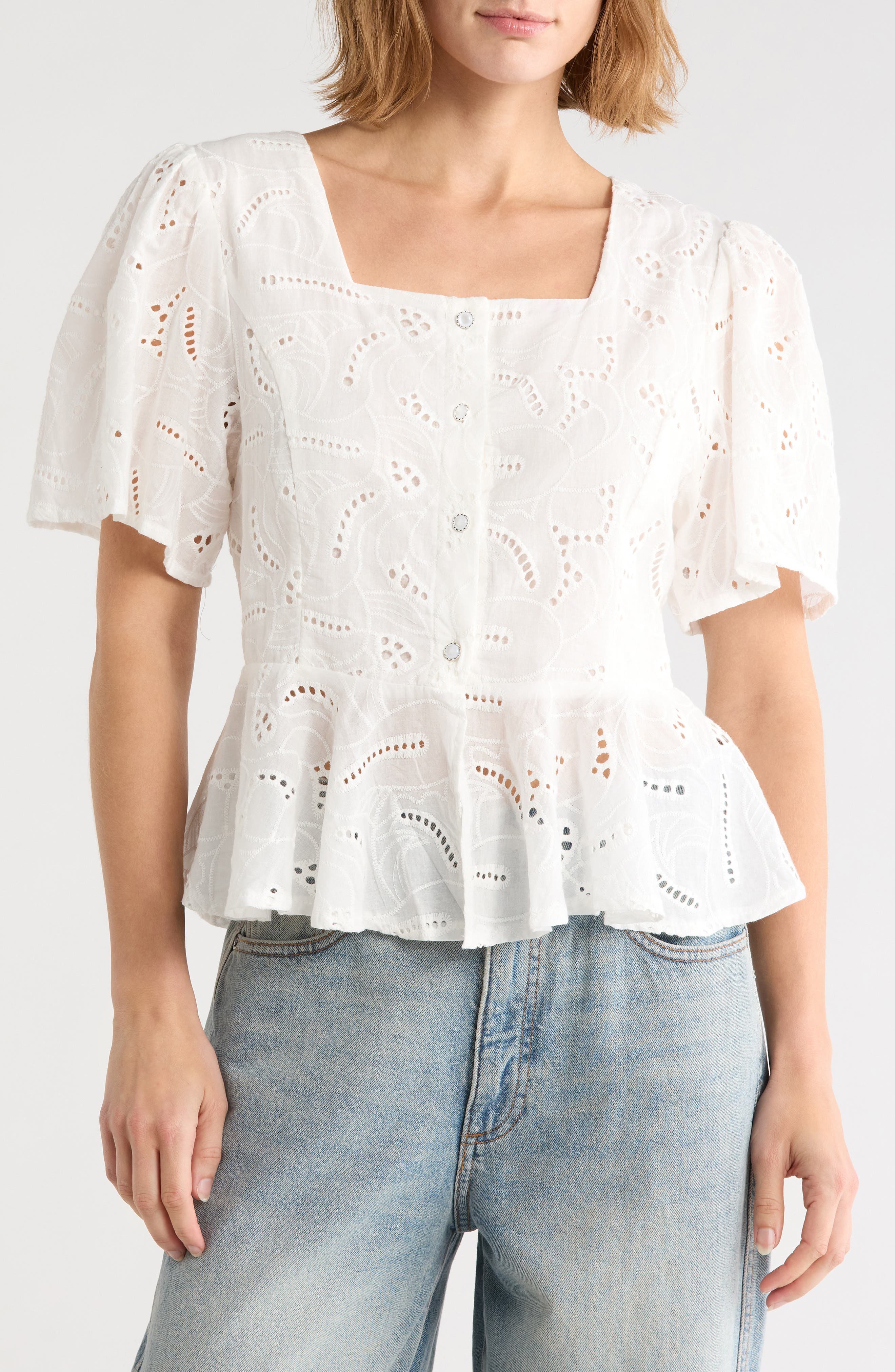 Double Ruffle Eyelet Cotton Shirt