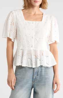 Double Ruffle Eyelet Cotton Shirt