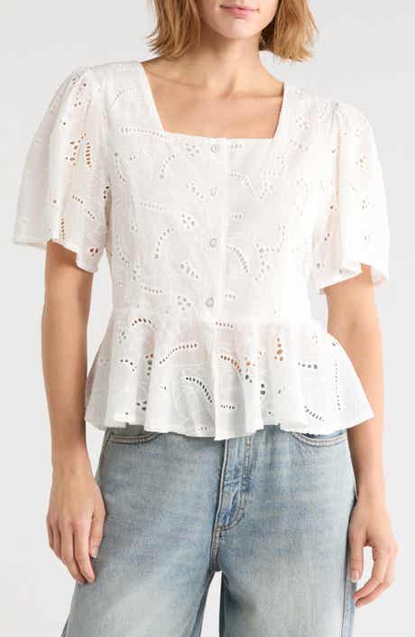 Double Ruffle Eyelet Cotton Shirt