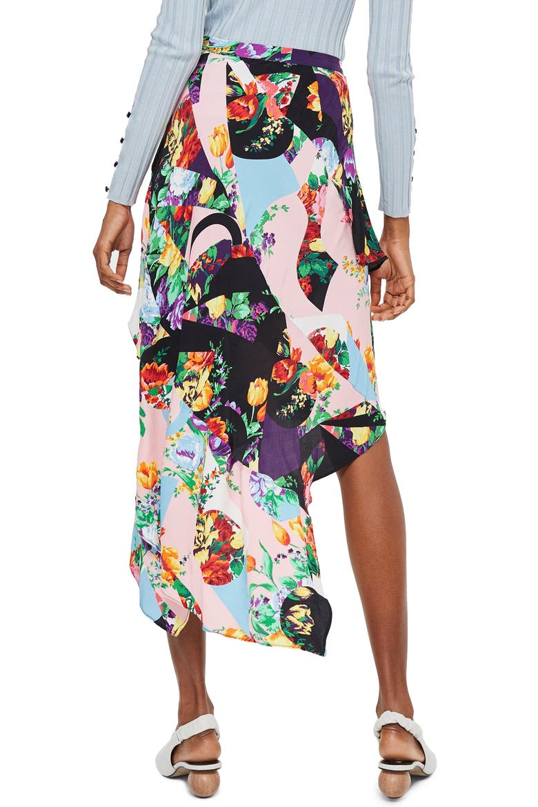 Spliced Floral Print Midi Skirt, Alternate, color, PINK MULTI
