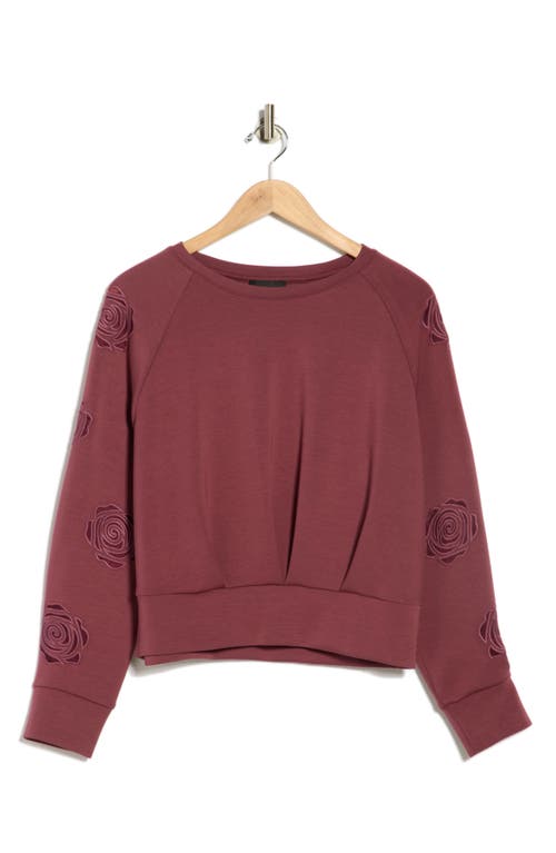 T Tahari Rose Embroidered Scuba Knit Crewneck Top