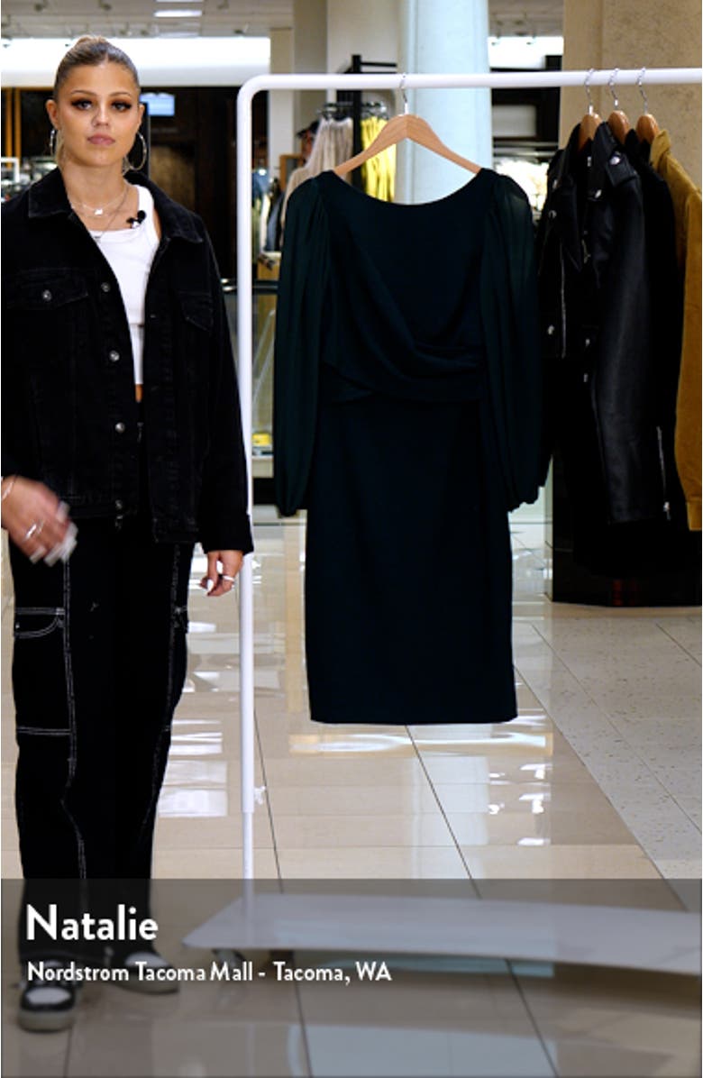 Long Sleeve Stretch Crepe Sheath Dress, sales video thumbnail