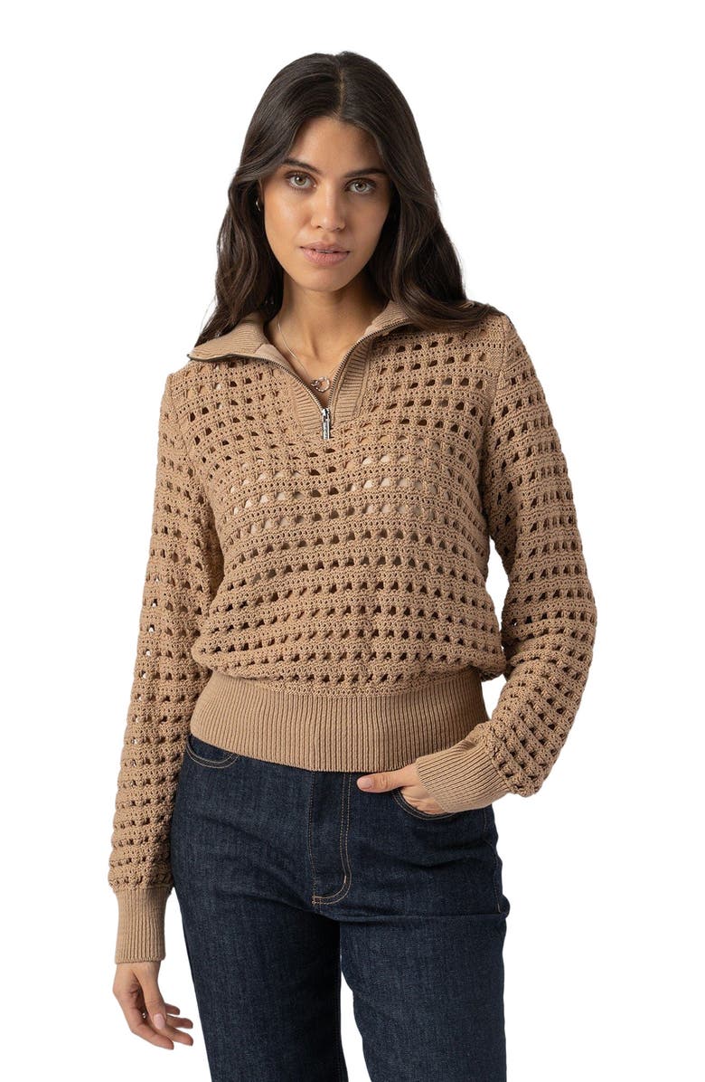 Saint + Sofia Ester Quarter Zip Knit, Main, color, Brown