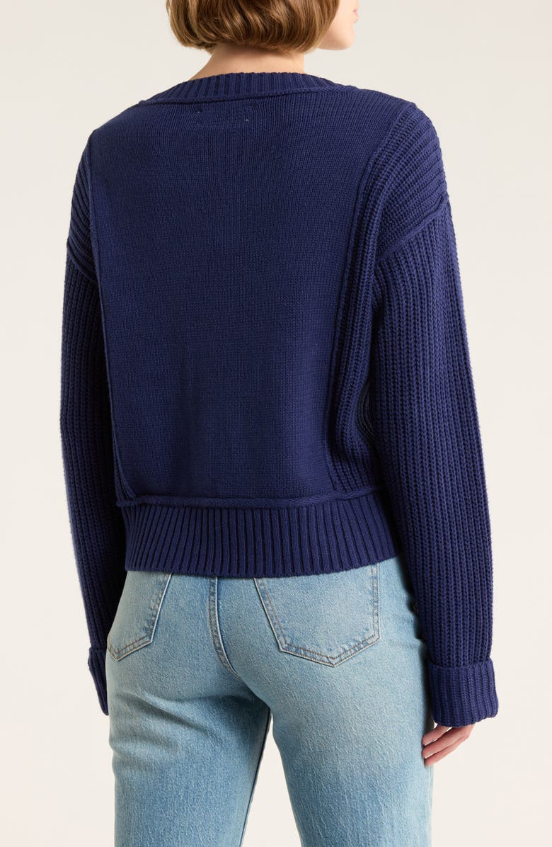 Lucky Brand Textured V-Neck Sweater, Alternate, color, Medieval Blue
