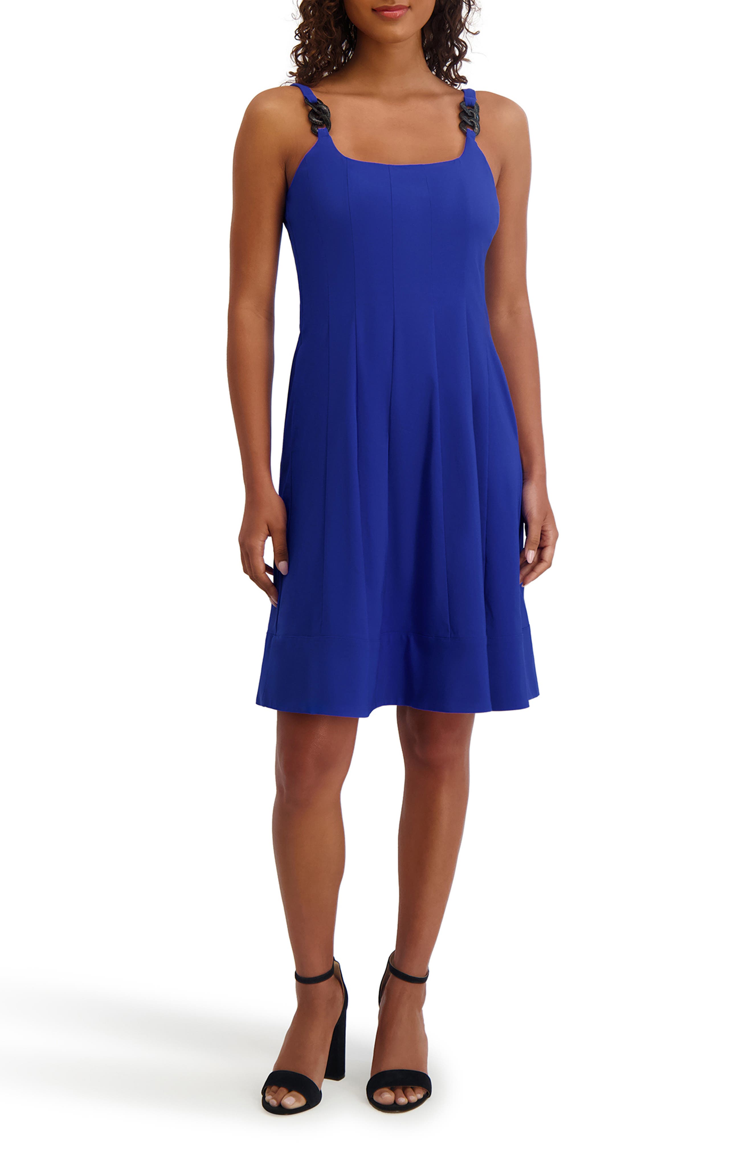 Kensie Chain Strap Fit & Flare Dress