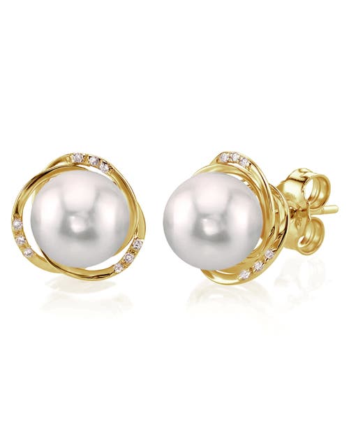 The Pearl Source Akoya Pearl And Diamond Lexi Earrings In Yellow Gold