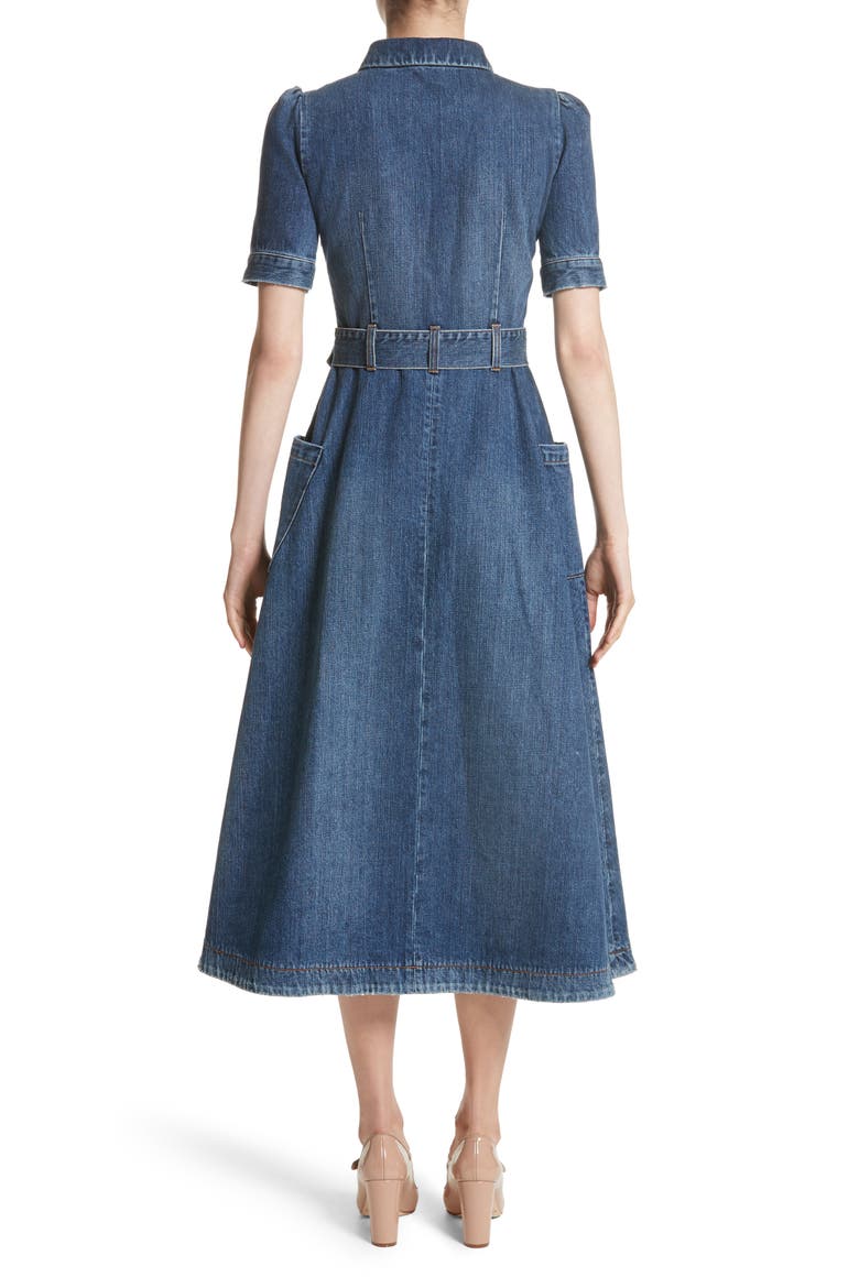 Denim Fit & Flare Midi Dress, Alternate, color, INDIGO